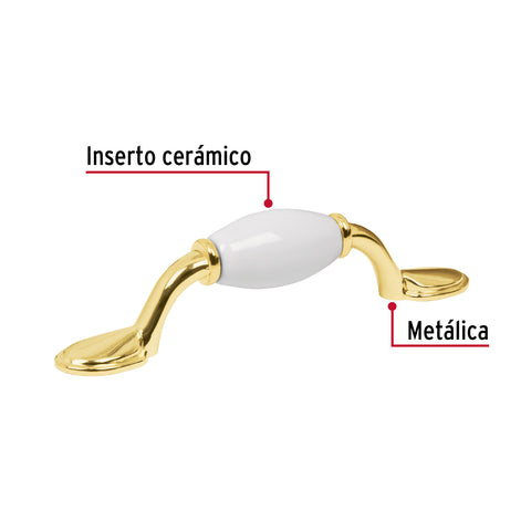 Jaladera metálica de 76 mm latón brillante, inserto cerámico | JAL-0651 | 43833