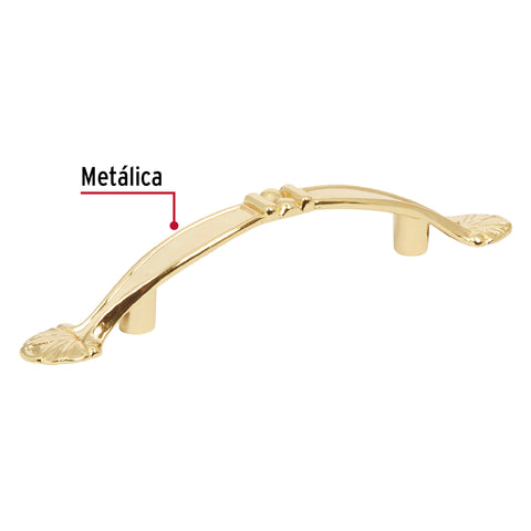 Jaladera metálica de 76 mm estilo 'Barroco', latón brillante | JAL-0421 | 43834