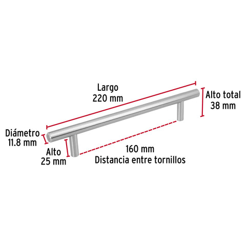 Jaladera de acero, 160mm, línea Cilindro, níquel, HERMEX | JAL-0313 | 43870