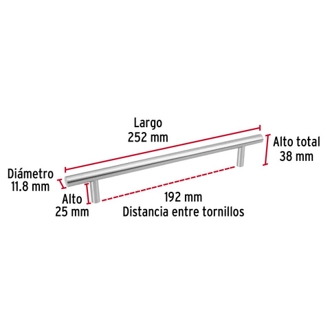 Jaladera de acero, 192mm, línea Cilindro, níquel, HERMEX | JAL-0314 | 43871