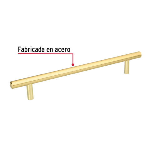 Jaladera de acero, 192mm, línea Cilindro, latón brillante | JAL-0324 | 43873