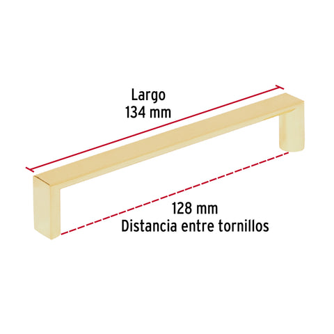 Jaladera de 128mm, línea Andamio, latón brillante, HERMEX | JAL-0922 | 43907