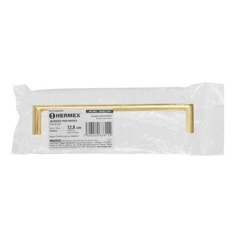 Jaladera de 128mm, línea Andamio, latón brillante, HERMEX | JAL-0922 | 43907