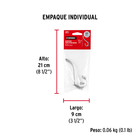 Gancho doble largo y corto tipo perchero, cromo mate, HERMEX | PEPU-13 | 43912