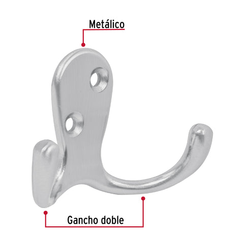 Gancho doble tipo perchero, cromo mate, HERMEX | PEPU-23 | 43913