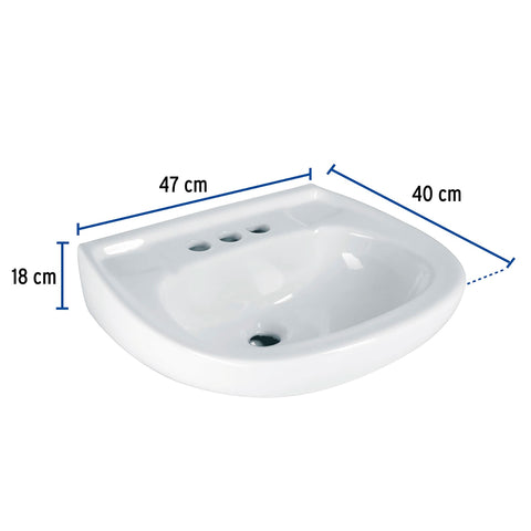 Lavabo de porcelana con rebosadero, blanco, FOSET | MUBA-10B | 44002