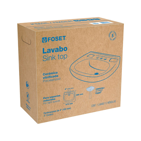 Lavabo de porcelana con rebosadero, blanco, FOSET | MUBA-10B | 44002
