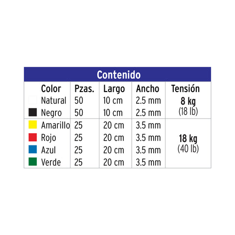 Bolsa con 200 cinchos plásticos en colores surtidos, Volteck | CIN-20C | 44019