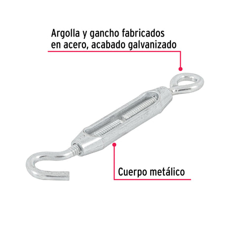Tensor zinc 3/16' gancho-argolla, FIERO | TEN-3/16A | 44053