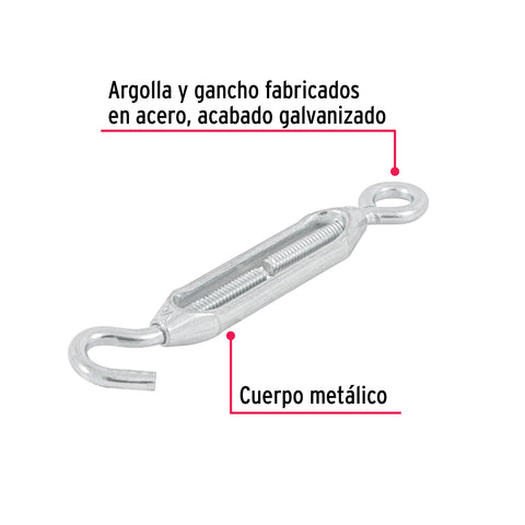 Tensor zinc 1/4' gancho-argolla, FIERO | TEN-1/4A | 44054