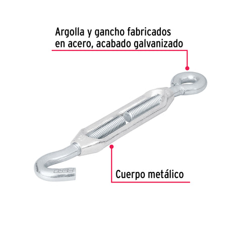Tensor zinc 3/8' gancho-argolla, FIERO | TEN-3/8A | 44056