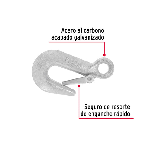 Gancho eslinga de acero forjado 5/8', carga 1500 kg, FIERO | GANES-5/8X | 44077