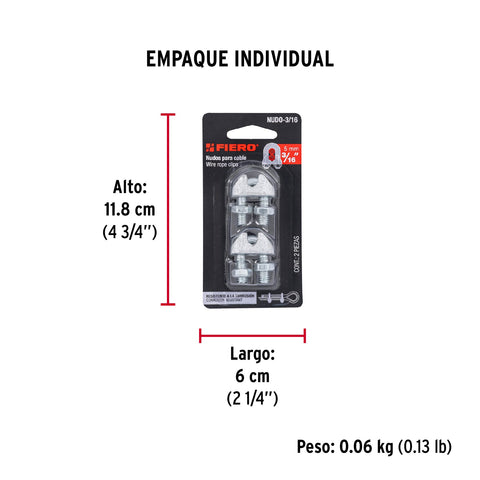 Blíster c/2 nudos (perros) de hierro p/cable de 3/16', FIERO | NUDO-3/16 | 44083
