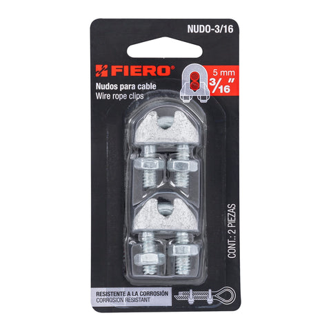 Blíster c/2 nudos (perros) de hierro p/cable de 3/16', FIERO | NUDO-3/16 | 44083