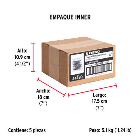 Bolsa con 1 kg de clavos para concreto negros 3/4', FIERO | CLC-3/4N | 44130