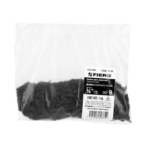 Bolsa con 1 kg de clavos para concreto negros 3/4', FIERO | CLC-3/4N | 44130