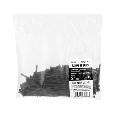 Bolsa con 1 kg de clavos para concreto negros 2', FIERO | CLC-2N | 44133