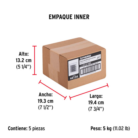 Bolsa con 1 kg de clavos para concreto negros 2-1/2', FIERO | CLC-2-1/2N | 44134
