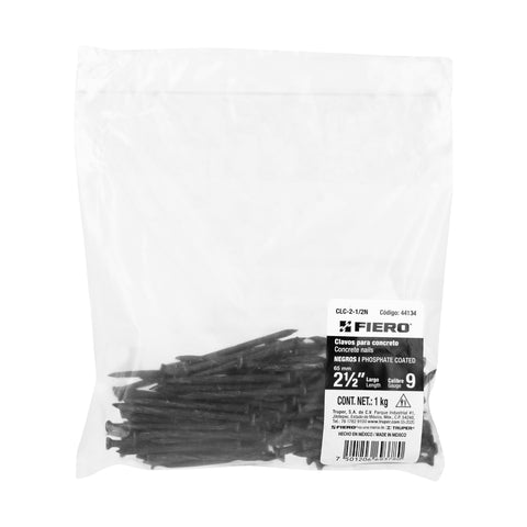 Bolsa con 1 kg de clavos para concreto negros 2-1/2', FIERO | CLC-2-1/2N | 44134