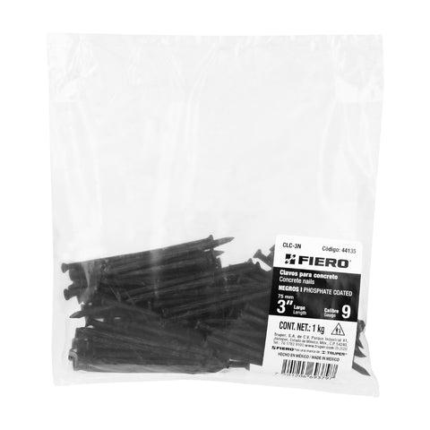 Bolsa con 1 kg de clavos para concreto negros 3', FIERO | CLC-3N | 44135