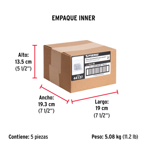 Bolsa con 1 kg de clavos para concreto galvanizados 4' | CLC-4G | 44137