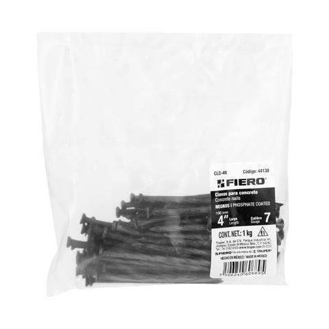 Bolsa con 1 kg de clavos para concreto negros 4', FIERO | CLC-4N | 44138