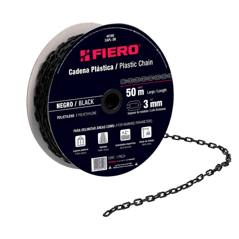 Metro de cadena de 3 mm de plástico negra, carrete de 50 m | CAPL-3N | 44160
