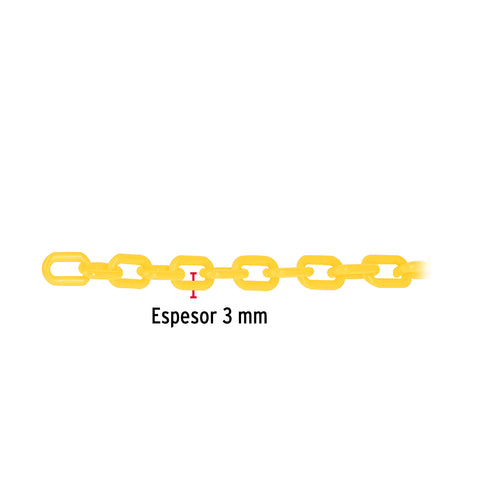 Metro de cadena de 3 mm de plástico amarilla, carrete de 50m | CAPL-3M | 44162