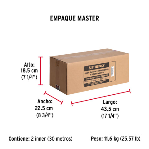 Metro de cadena tipo Víctor de 4.1 mm en carrete de 15 m | CADE-40 | 44194