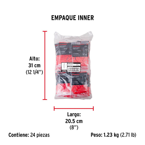 Bolsa con 50 taquetes de plástico 1/4', FIERO | TAQ-1/4P | 44199