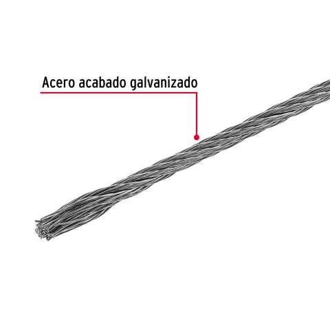 Metro de cable rígido 1/8' de acero 7x7 hilos, 75 m, FIERO | CAB-1/8R | 44205