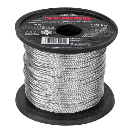 Metro de cable rígido 1/16' de acero 7x7 hilos, 75 m, FIERO (CAB-1/16R)