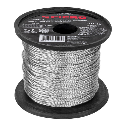 Metro de cable rígido 1/16' de acero 7x7 hilos, 75 m, FIERO | CAB-1/16R | 44208