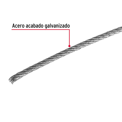 Metro de cable rígido 1/16' de acero 7x7 hilos, 75 m, FIERO | CAB-1/16R | 44208