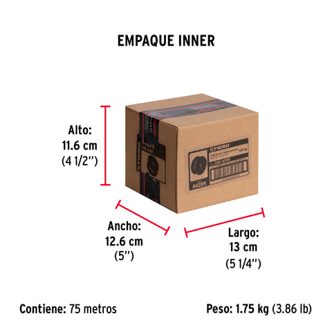 Metro de cable rígido 3/32' de acero 7x7 hilos, 75 m, FIERO | CAB-3/32R | 44209