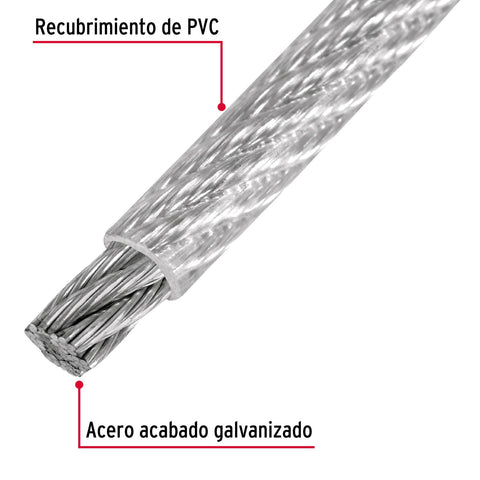 Metro de cable rígido 1/4' acero 7x7 recubierto PVC, 75 m | CAB-1/4RX | 44218