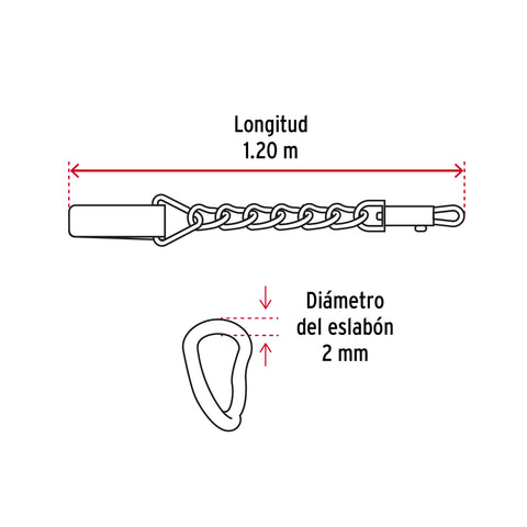 Cadena de paseo para perro de 1.2 m x 2 mm, FIERO | CAPE-20 | 44280