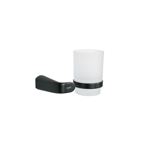 Portavaso cepillero con vaso de vidrio, negro, FOSET RIVIERA | RIA-71M | 44287