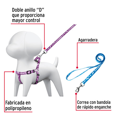 Correa con pechera para perro, 1 cm ancho, FIERO | COPE-10 | 44294