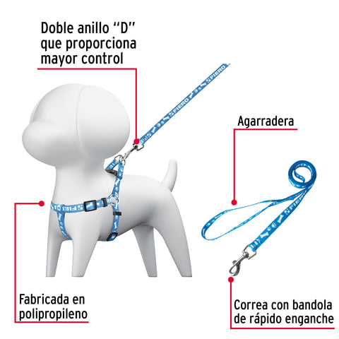 Correa con pechera para perro, 1.5 cm ancho, FIERO | COPE-15 | 44295