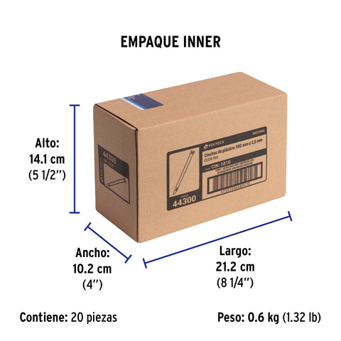 Bolsa con 100 cinchos plásticos 18 lb, 100x2.5 mm, naturales | CIN-1810 | 44300