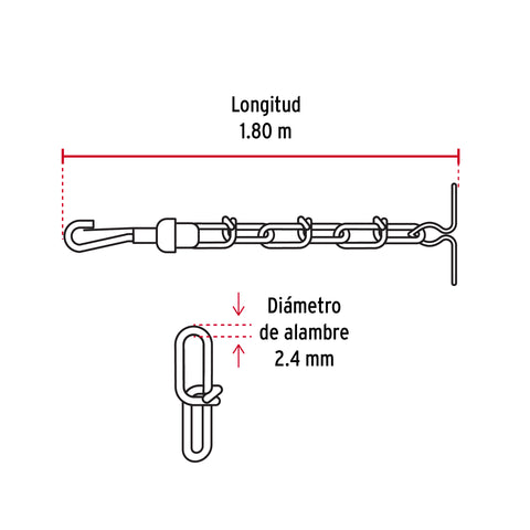 Cadena de 1.8 m de amarre para perro, 2.4 mm, FIERO | CAPE-30V | 44314