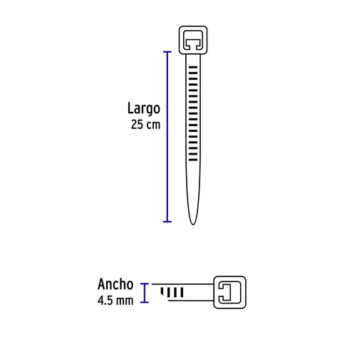 Bolsa con 50 cinchos plásticos 50 lb, 250x4.5 mm, negros | CIN-5025N | 44327