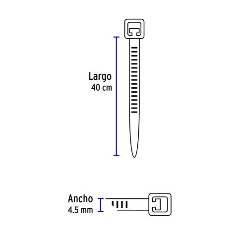 Bolsa con 25 cinchos plásticos 50 lb, 400x4.5 mm, negros | CIN-5040N | 44330