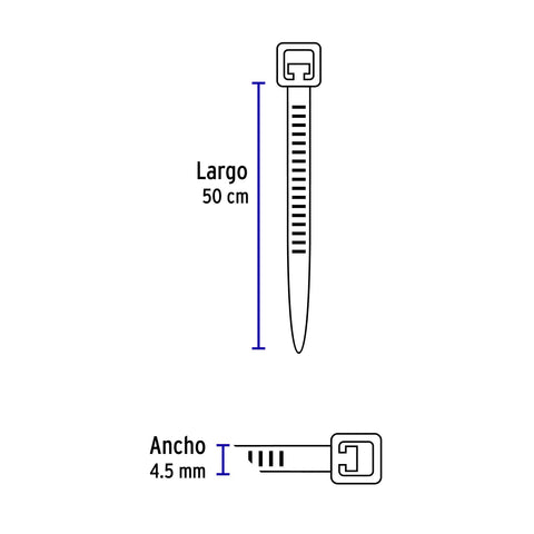 Bolsa con 25 cinchos plásticos 50 lb, 500x4.5 mm, negros | CIN-5050N | 44331