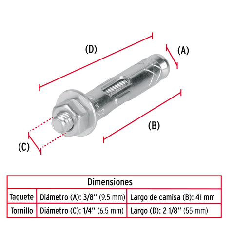 Bolsa con 4 taquetes expansivos de 1/4' con tornillo, FIERO | TAE-1/4T | 44360