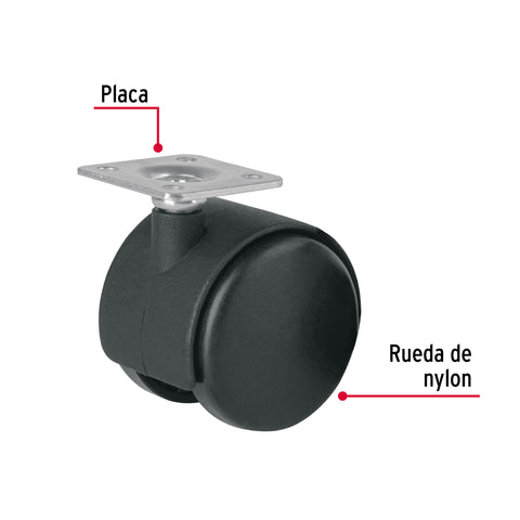 Rodaja tipo yoyo de 50 mm con placa, sin freno, FIERO | ROY-50 | 44385
