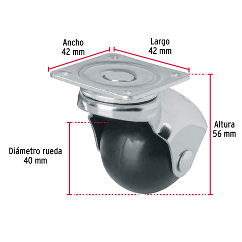Rodaja esférica, 40 mm con placa, FIERO | RO-40P | 44390