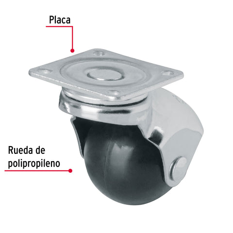 Rodaja esférica, 40 mm con placa, FIERO | RO-40P | 44390