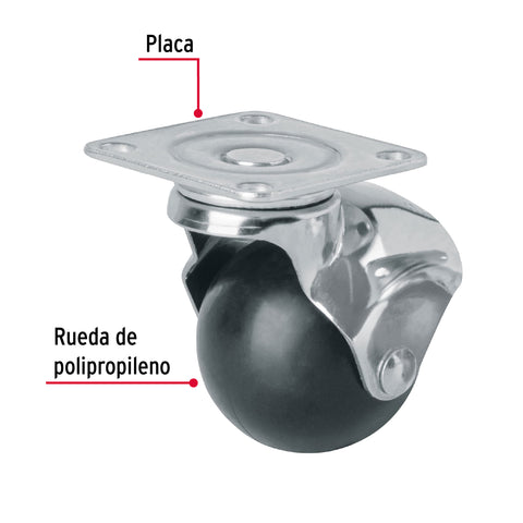 Rodaja esférica, 50 mm con placa, FIERO | RO-50P | 44391